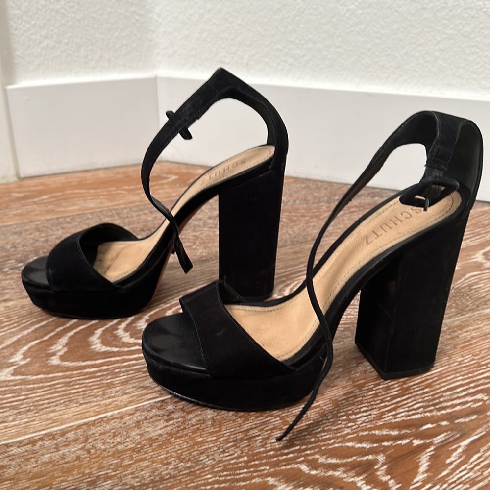 Schutz Platform Black Suede Heels size 7 - Picture 3 of 4
